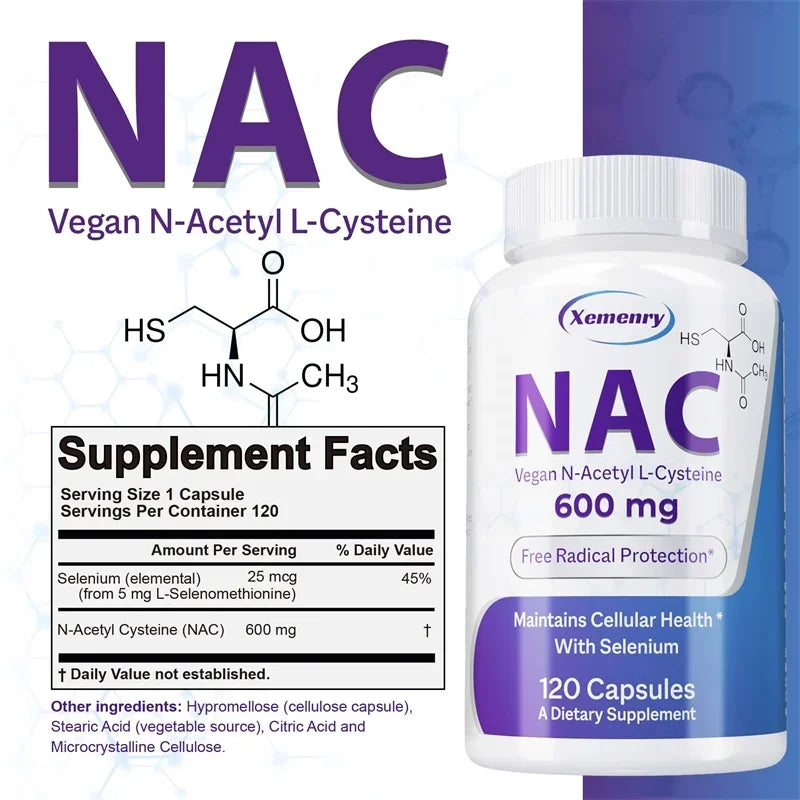 NAC Capsules 600mg - Support Skin Health, Antioxidant, Detox, Enhance Immunity - Non-GMOSupplement