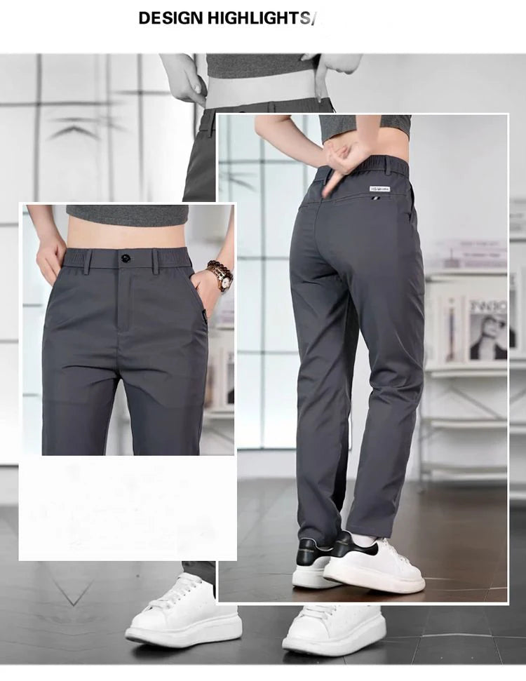 2026 Men's Ice Silk Straight Leg Thin Breathable Casual Pants Summer Business Long Trousers Fashionable Versatile Lightweight