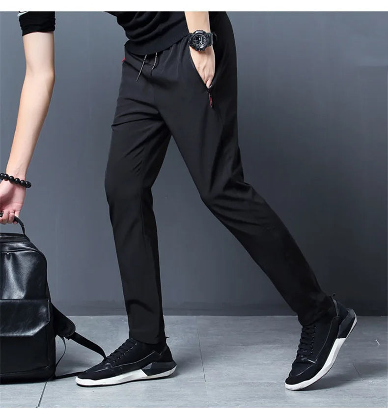 Summer hot selling men's ice silk quick drying casual pants slim fit ice silk sports pants straight tube quick drying