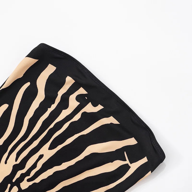 Zebra Striped Strapless Backless Women Mini A Line Dress Outfits Autumn Winter Off Shoulder Sleeveless Bodycon Dresses Vestido