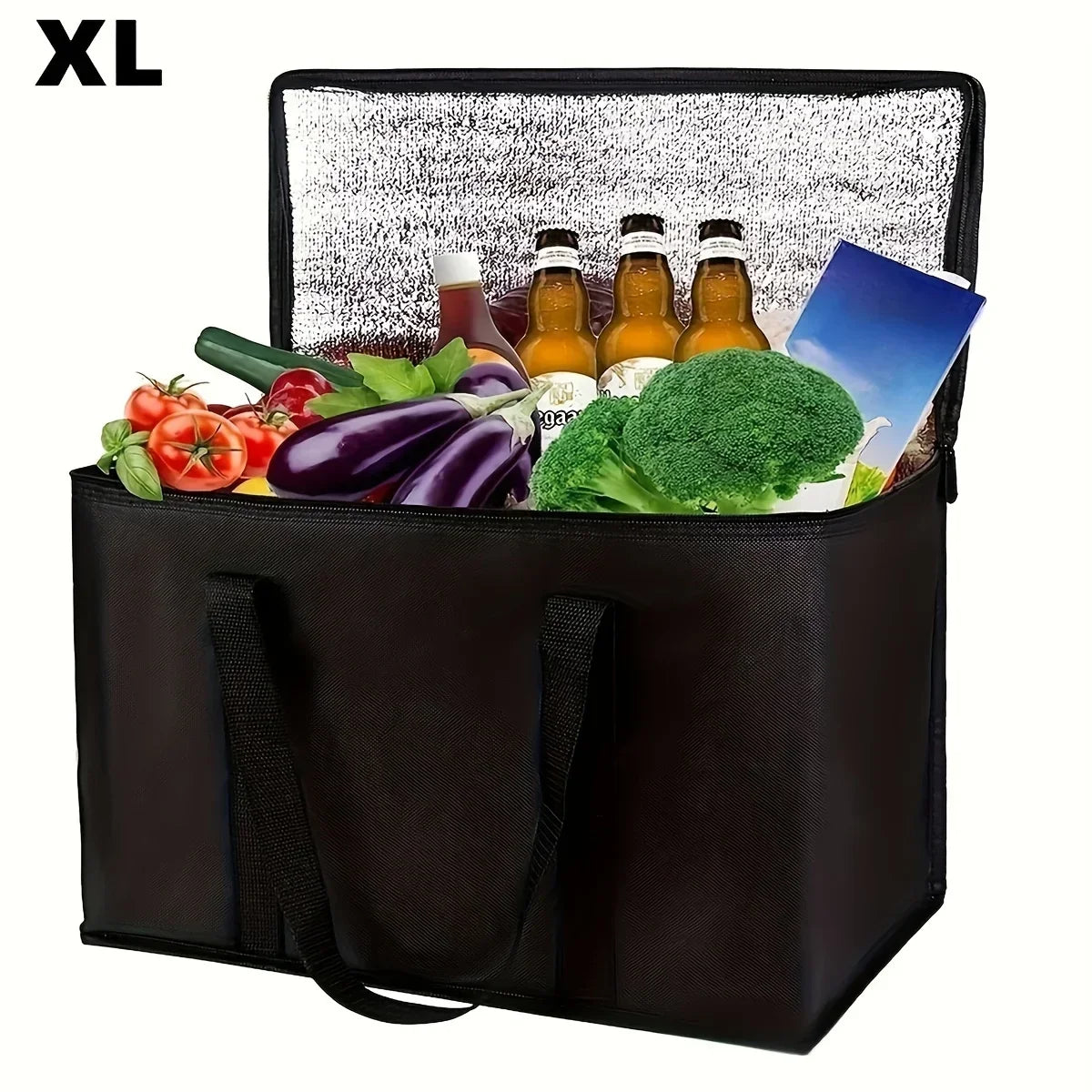 18/35L Insulated Tote Bag Fruit Food Meal Big Storage Cooler Delivery Zipper Thermal Case Outdoor Shopping Camping Equipment