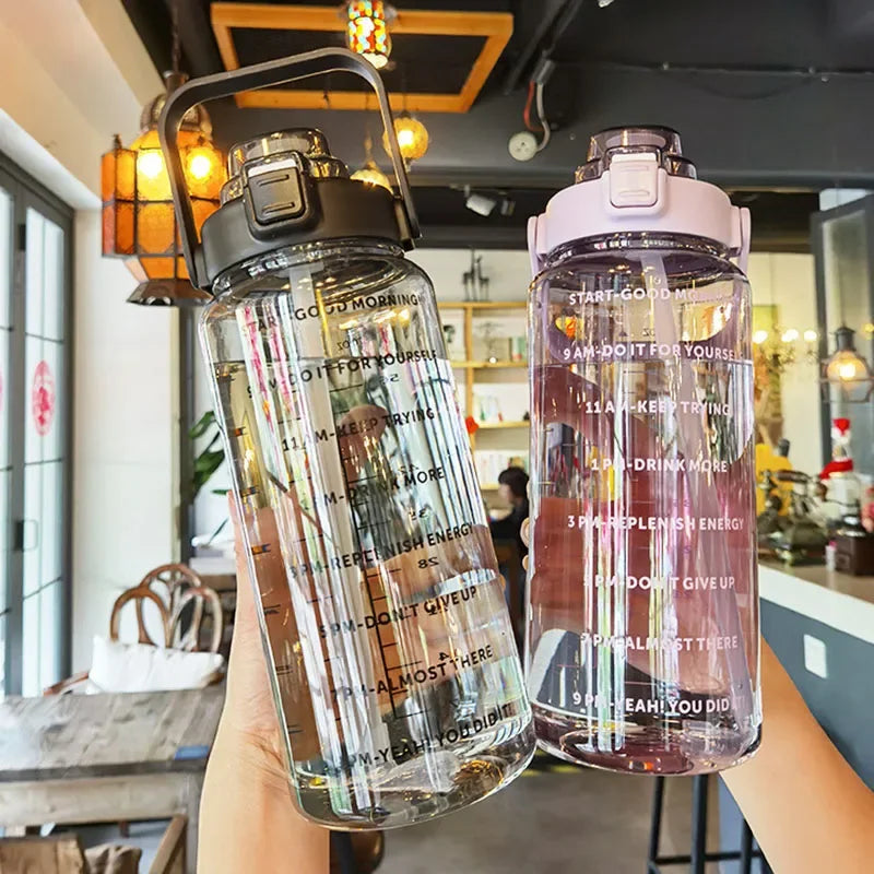 2-Litre Large Capacity Sports Water Bottle with Straw – Time Marker Fitness Jug