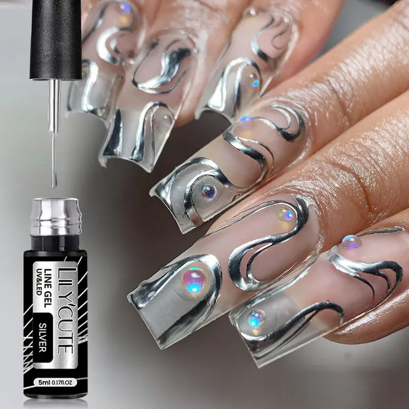 Silver Metallic Gel Nail Polish Liner – Super Bright Mirror Pull Line Art Pen