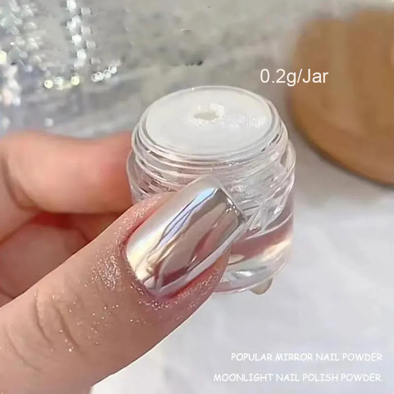 Aurora Chrome Nail Powder – High-Gloss Moonlight Mirror Pearl Glitter Pigment