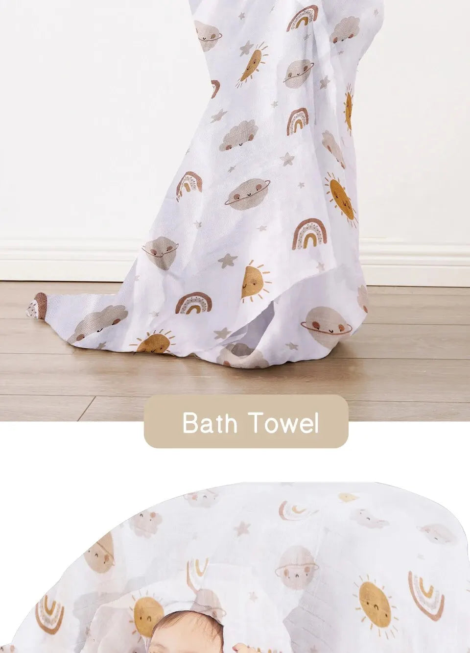 120x110cm Bamboo Cotton Baby Muslin Swaddle Blanket Cute Soft Print Baby Towel Wrap