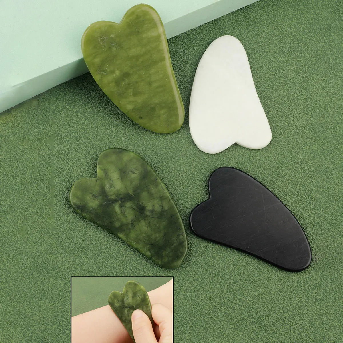 3-in-1 Jade Roller & Gua Sha Set – Eye Massager, Ridged Scraper & Face Roller