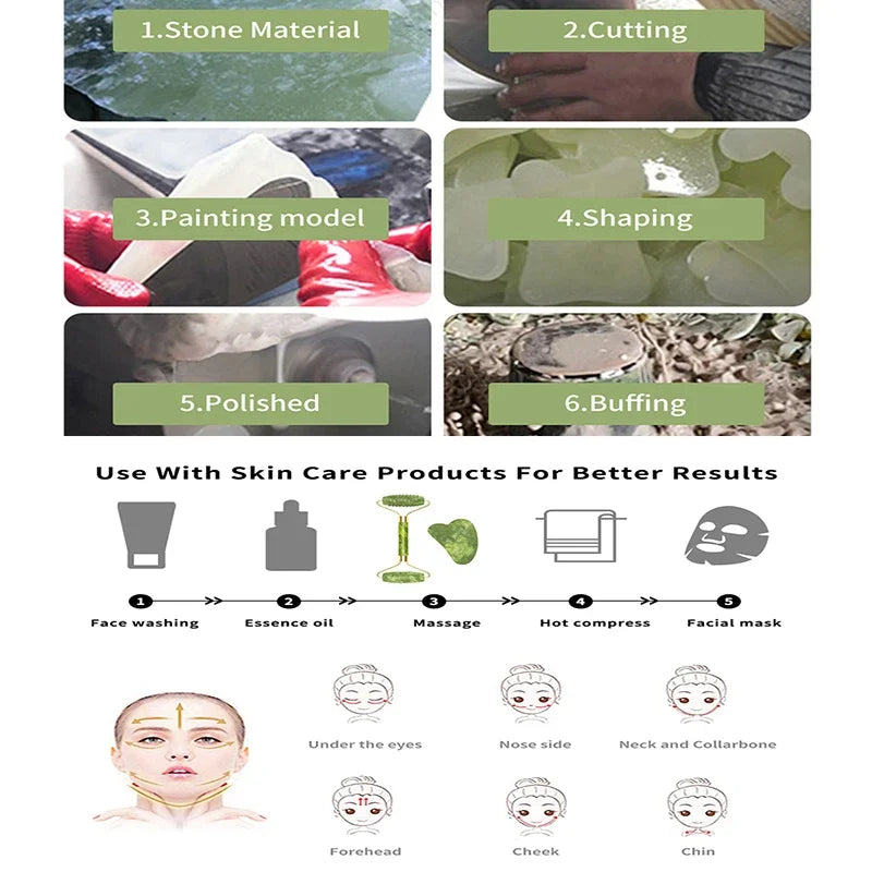 Jade Gua Sha & Face Roller Massage Set – Natural Stone SPA Skincare Tools