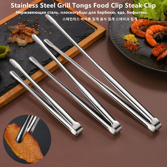 Stainless Steel BBQ Grill Tongs – Non-Slip Food Clip Cooking Utensil