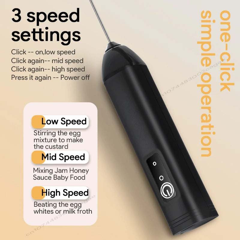 Wireless USB-C Electric Milk Frother – Handheld Stainless Steel Coffee Whisk