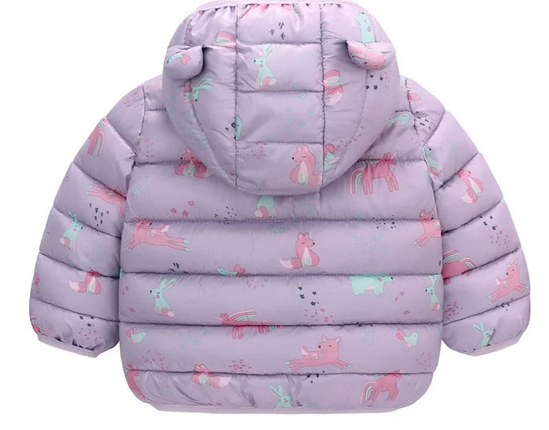 2023 Baby Girls Jackets For Kids Cartoon Bear Zipper Coats Autumn Boys Warm Hooded Down Jackets Children Christmas Outerwear