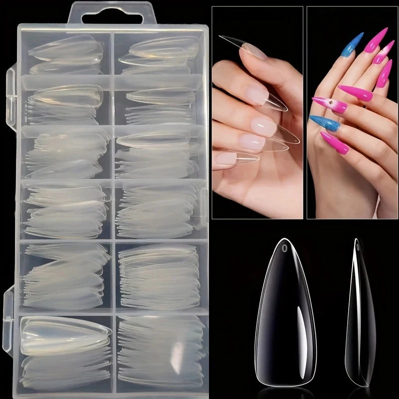 120 Pieces of Transparent Coffin/Mandarin/Aprilion/Square/Oval/Other Shape Style Boxed Nails, 12 Different Sizes Full Cover Acrylic Press-On Nails, Suitable for Home DIY Nail Art and Nail Salons, or as a Gift for Women's Nail