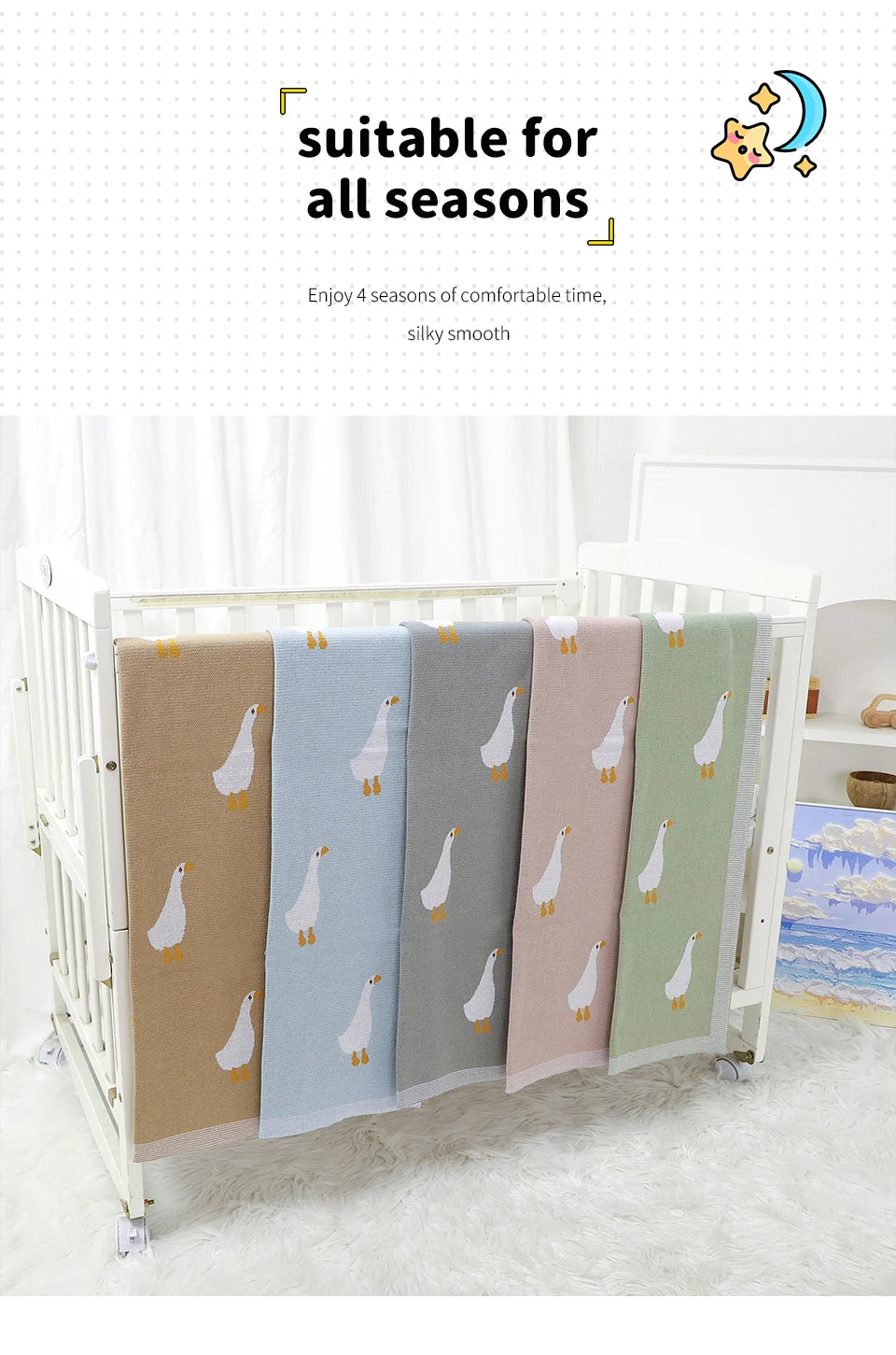 Baby Cotton Blanket Cartoon Goose Knitted Newborn Boys Girls Swaddle Wrap Plaid for Stroller Bedding 90*70cm Infant Sleeping Mat
