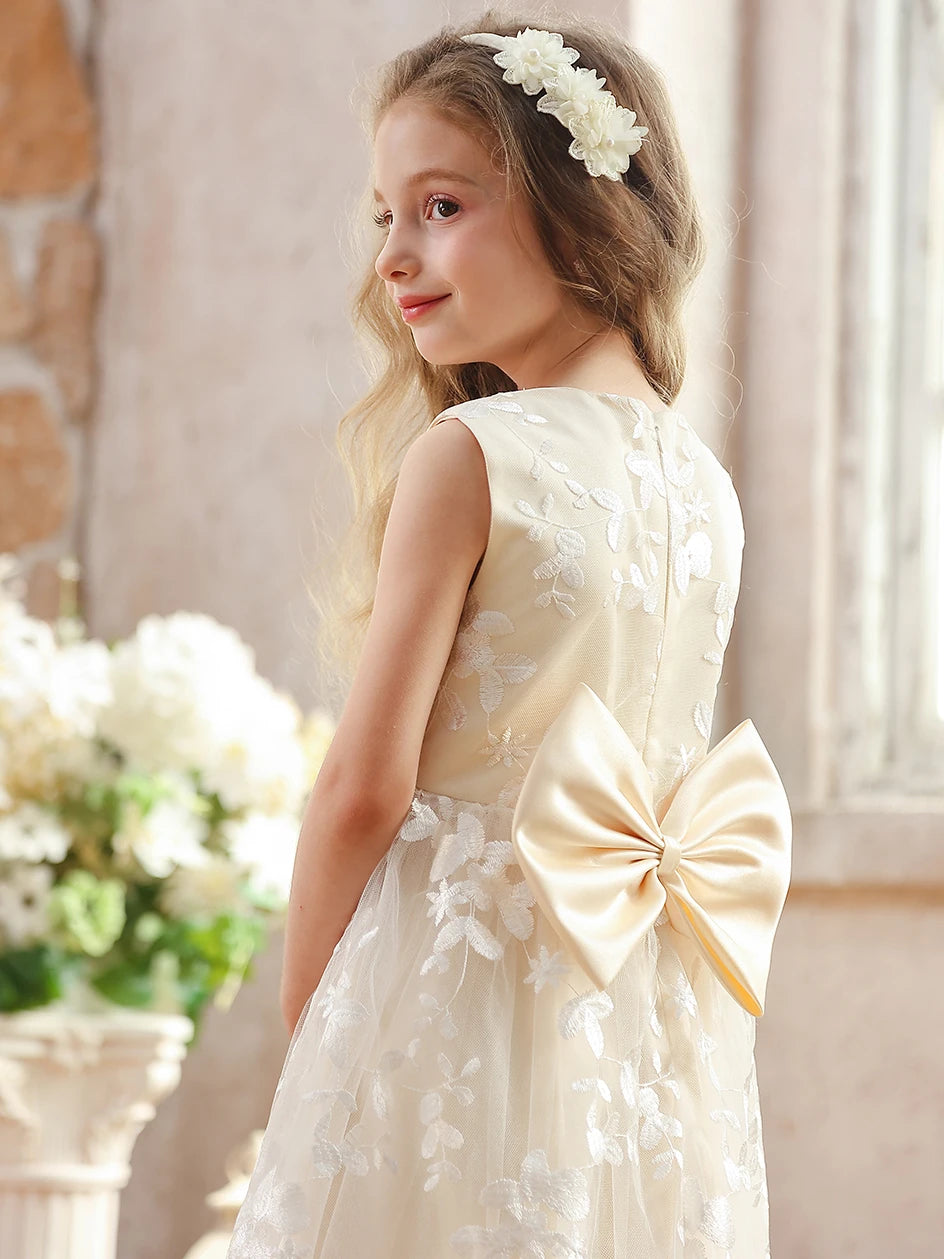 Girls Flower Girl Embroidery Flower Straight Dress Lace Daily Casual Elegant Princess Sleeveless Dresses