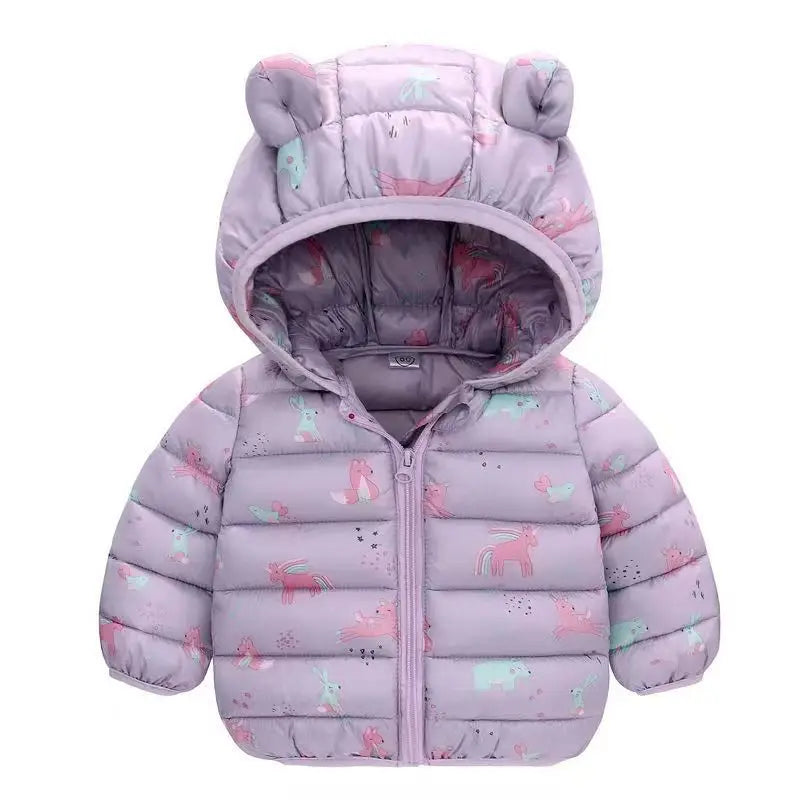 2023 Baby Girls Jackets For Kids Cartoon Bear Zipper Coats Autumn Boys Warm Hooded Down Jackets Children Christmas Outerwear
