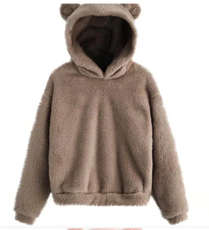 Autumn Winter Women's Hoodies Winter Women Long Sleeve Rabbit Ear Hood Sweatshirt Cute Plush Warm Casual Hoodie Tops