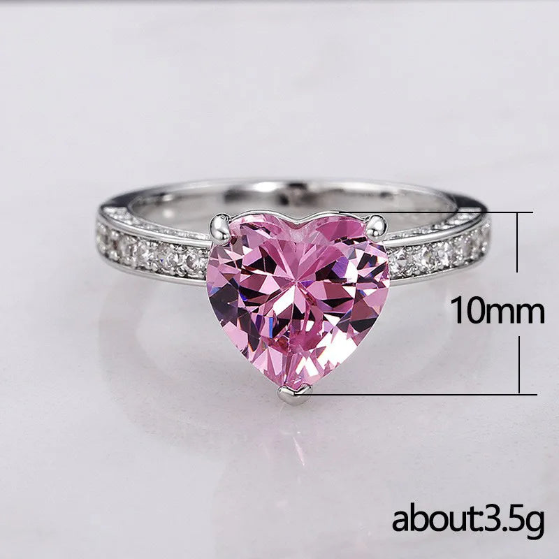Huitan Luxury AAA Pink CZ Heart Engagement Ring – Proposal Gift for Women