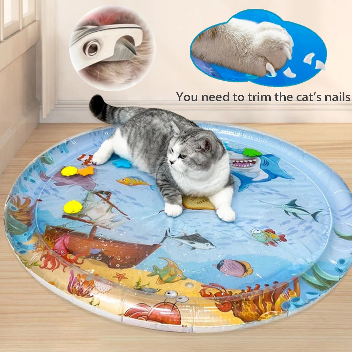 Inflatable Water Play Mat for Pets – Fish & Ocean Theme Sensory Cooling Toy