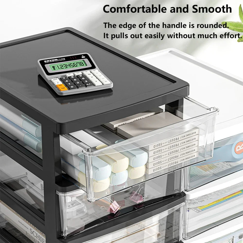 Clear Desktop Storage Box with Drawer – Heightened Organiser for Stationery & Cosmetics