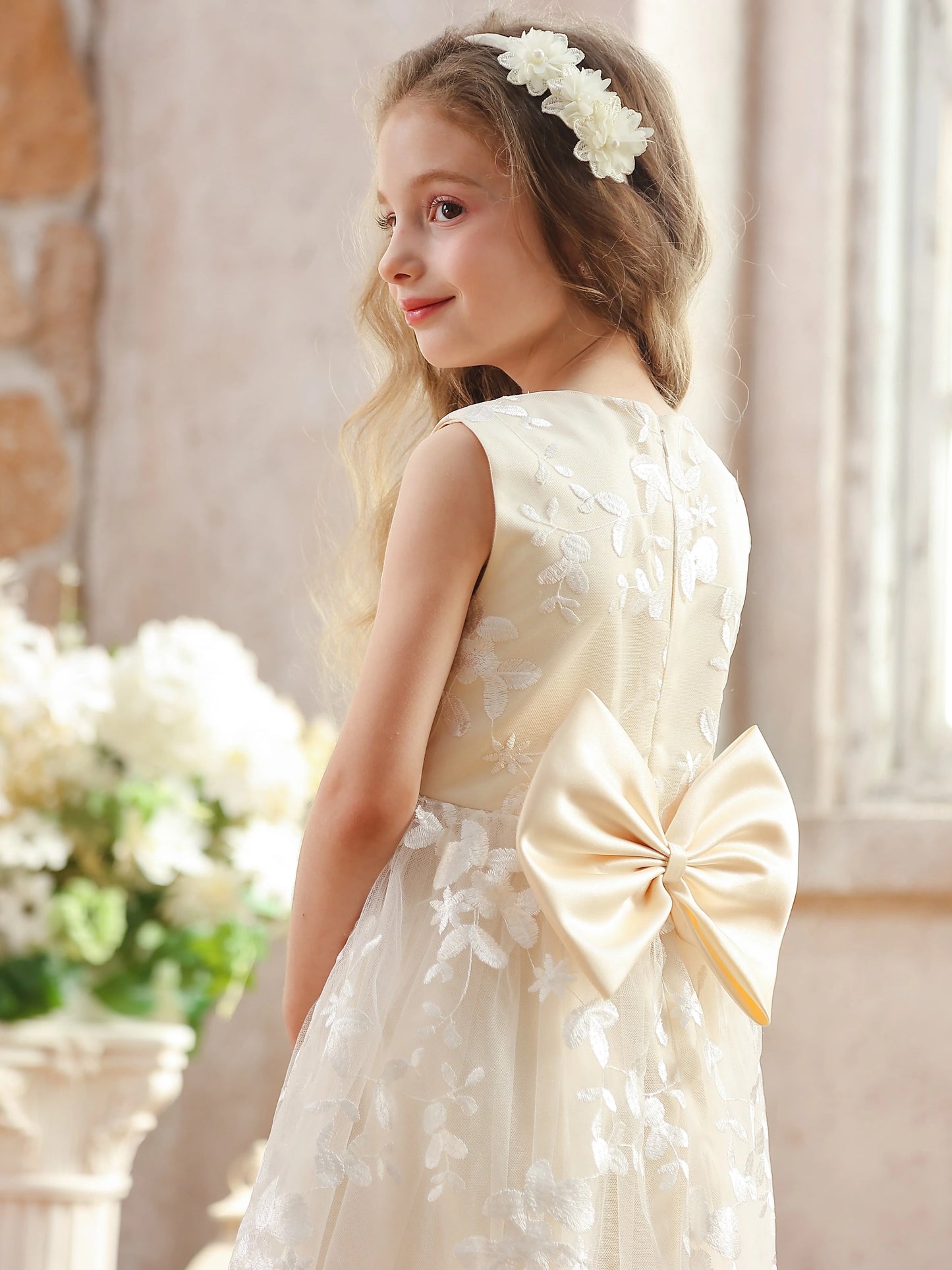 Girls Flower Girl Embroidery Flower Straight Dress Lace Daily Casual Elegant Princess Sleeveless Dresses