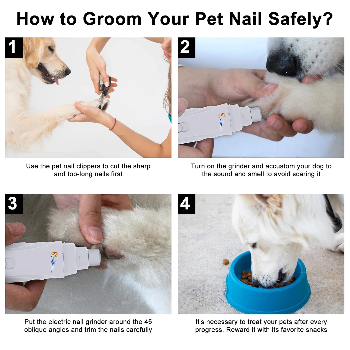 Rechargeable Dog Nail Grinder — Quiet 2-Speed Painless Paw Trimmer