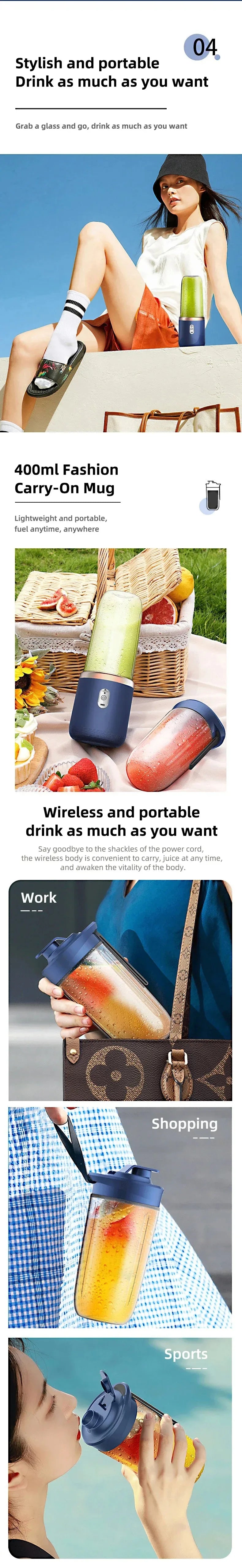 Portable USB Electric Blender & Juicer Cup – 400ml Smoothie Maker
