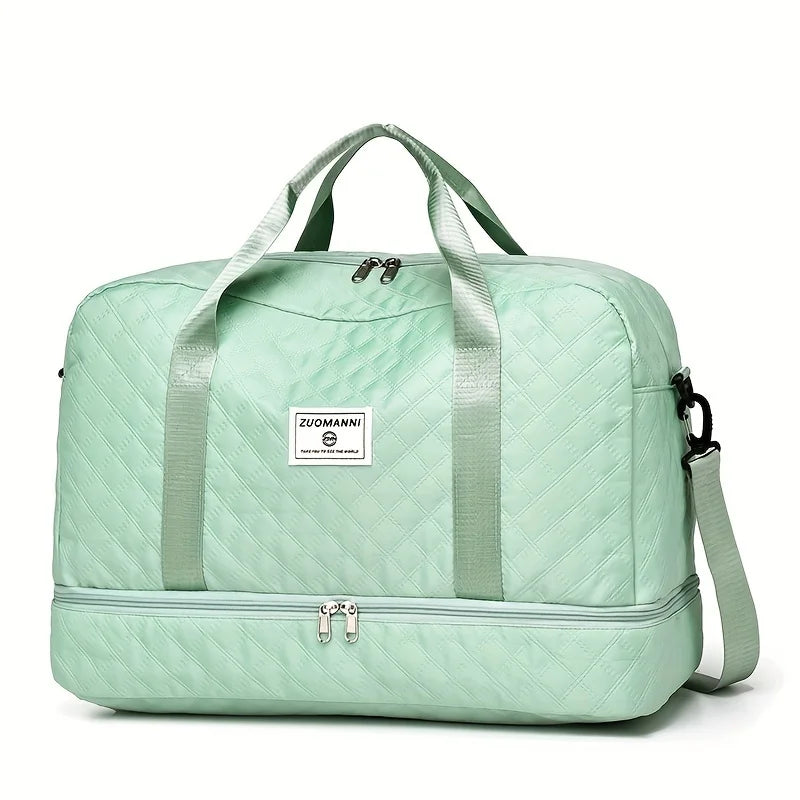 Casual nylon travel luggage bag,  large capacity sports and fitness storage, multi pocket portable weekender overnight bag