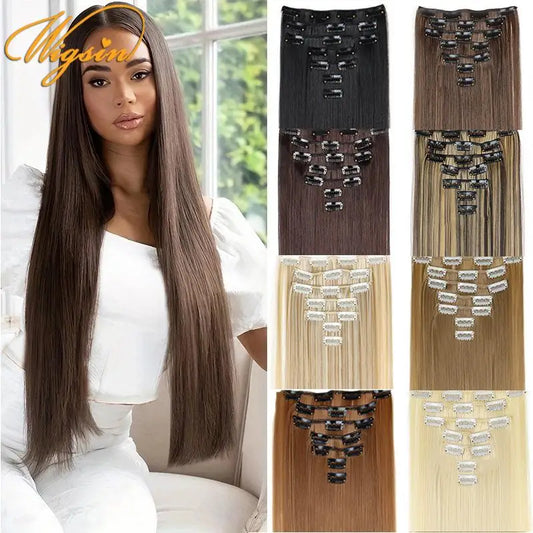 WIGSIN 24-Inch 7-Piece Clip-In Straight Hair Extensions – Long Synthetic Hairpiece for Women