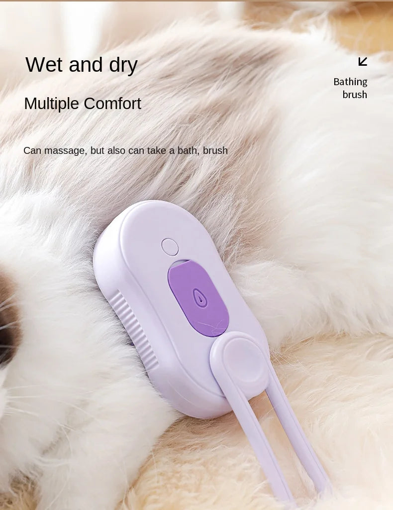 Electric Steamy Brush for Cat and Dog, Steam Brush, Electric Sprayer for Massage, Pet Grooming Tool, Shedding Combs, 3 in 1