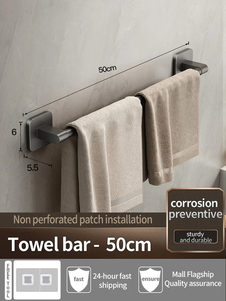No-Drill Bathroom Towel Bar & Hook Set – Adhesive Wall-Mounted Rack