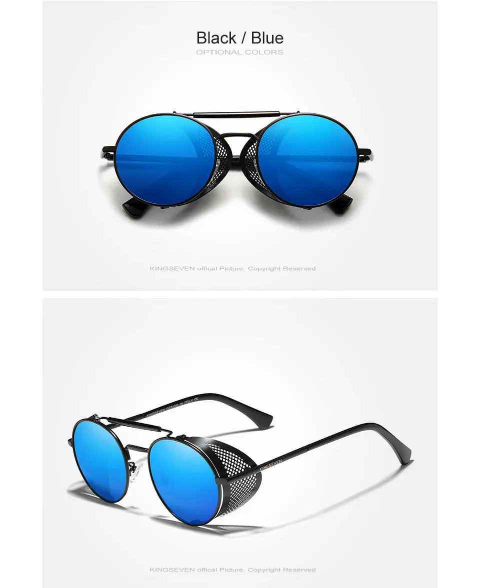 KINGSEVEN Retro Gothic Steampunk Sunglasses Polarized UV400 Men Women Fashion Vintage Eyewear Round Frame Fishing Male Glasses