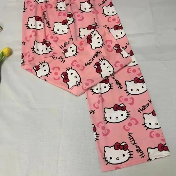 Cartoon Hello Kitty pajama pants for men and women spring and summer thin loose couple casual home pants walking pants