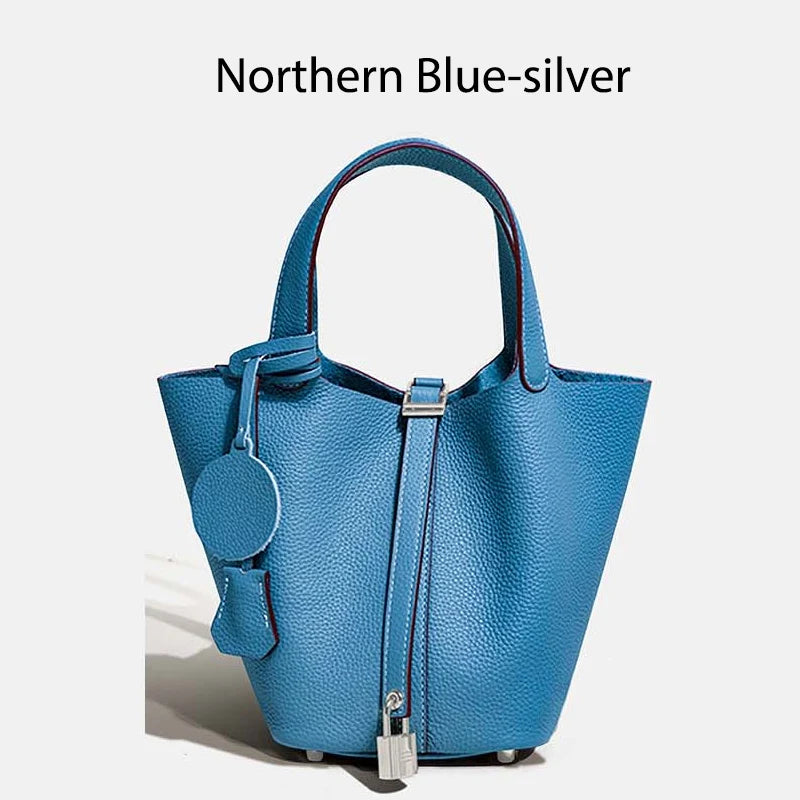 MENDY Genuine Leather Bucket Bag – Premium Large Tote Handbag for Women