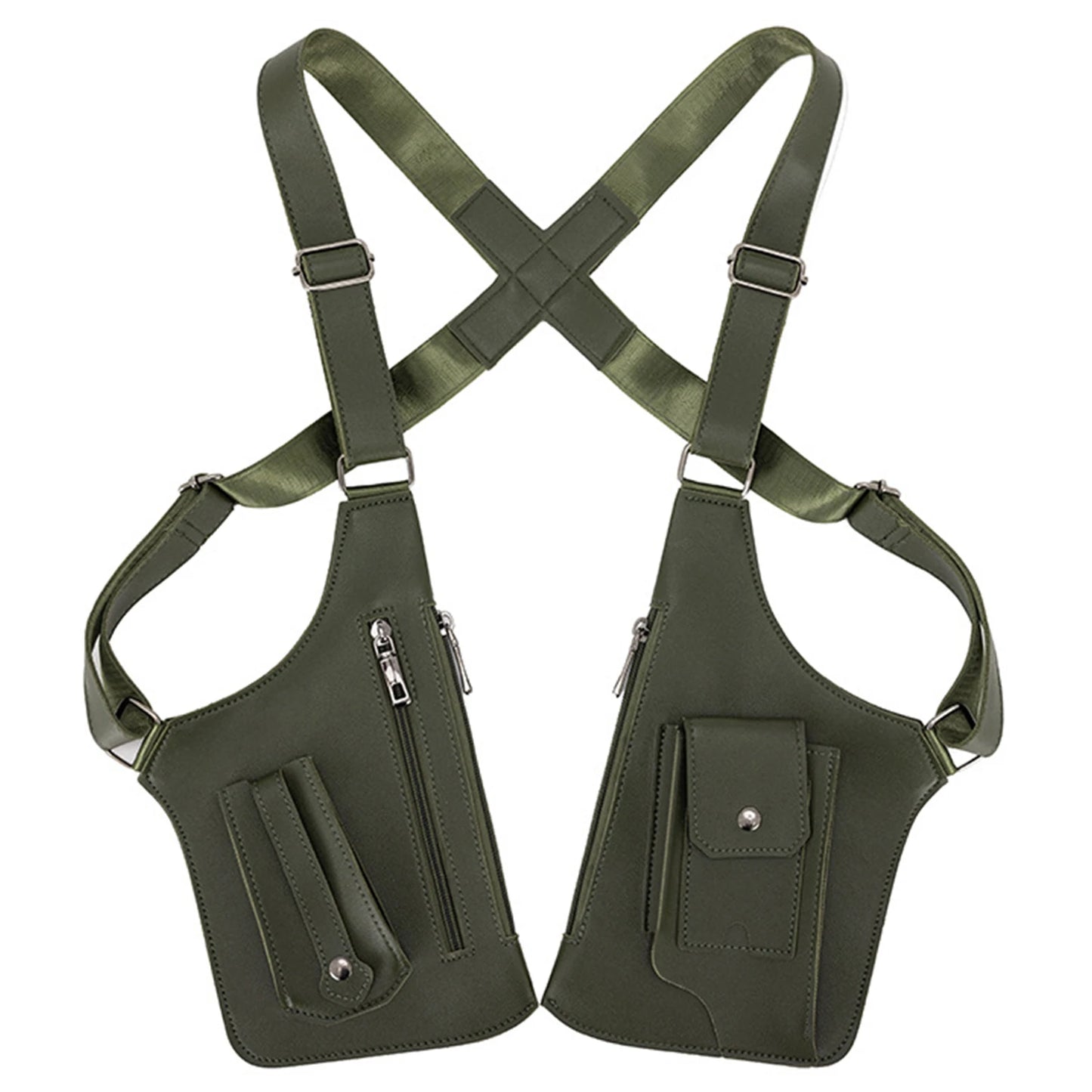 PU Leather Double Shoulder Armpit Bag Multi-Pocket Underarm Strap Wallet Pocket Anti-Theft for Men Women Travel Outdoors