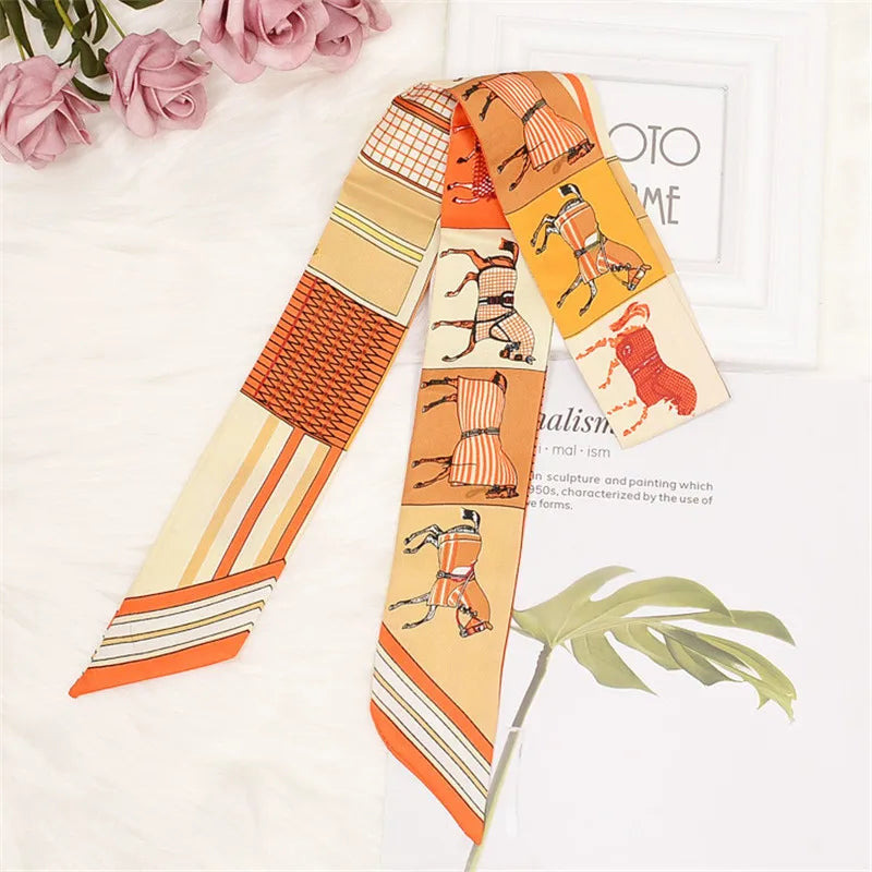 Horse Printing Bag Scarf 2024 New Small Skinny Silk Scarf Women Luxury Brand Foulard Women Tie Fashion Head Scarves For Ladies