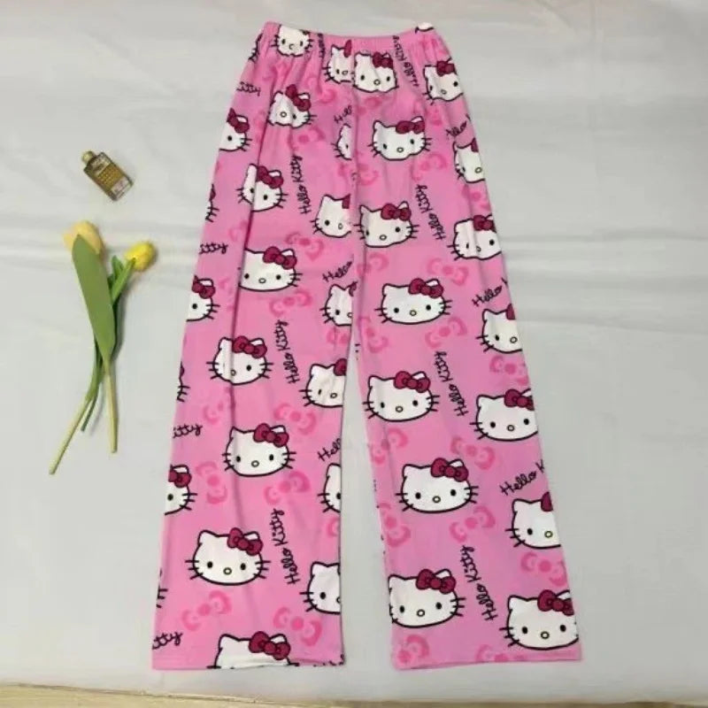 Cartoon Hello Kitty pajama pants for men and women spring and summer thin loose couple casual home pants walking pants