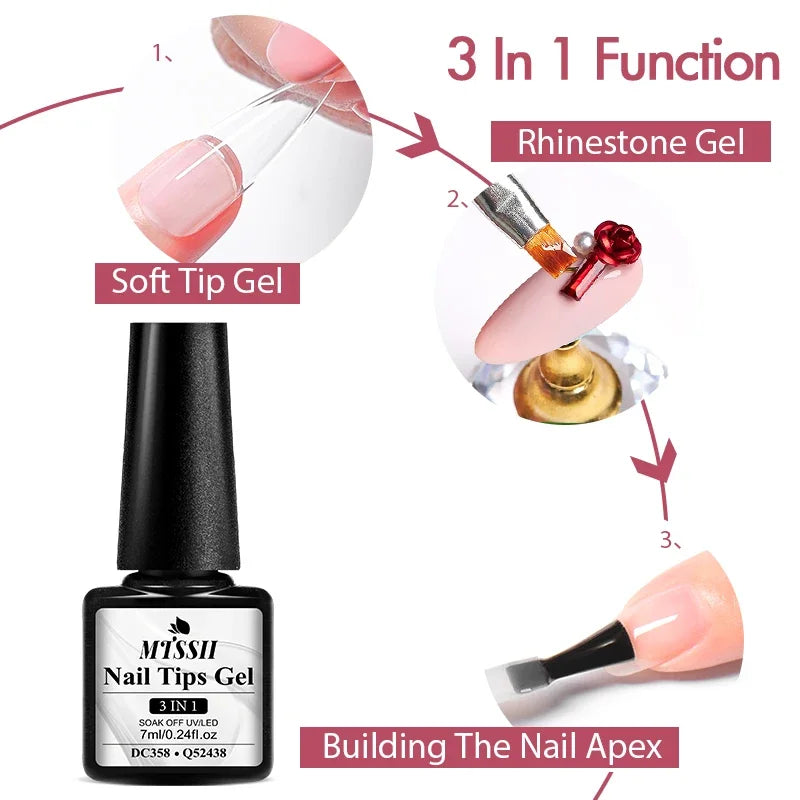3 IN 1 Soft Nail Tips Gel Transparent Nail Tips Gel For False Nails Extension Strong Adhesive Tip Glue UV LED Soak Off Manicure