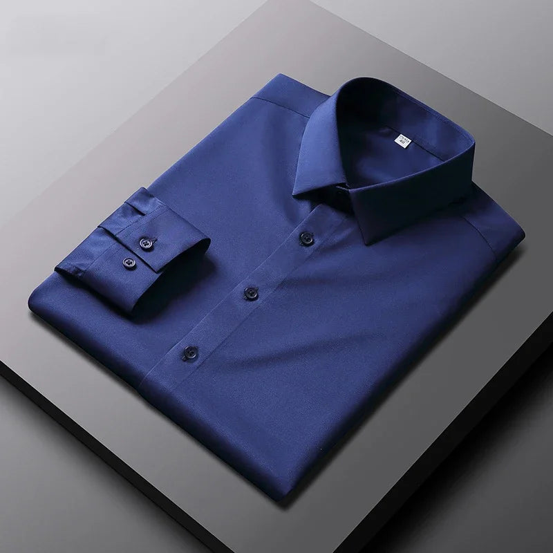 New Men's Business Casual Long Sleeved Solid Color Shirt Wrinkle Resistant Wrinkle Free Comfortable All Season Versatile Top
