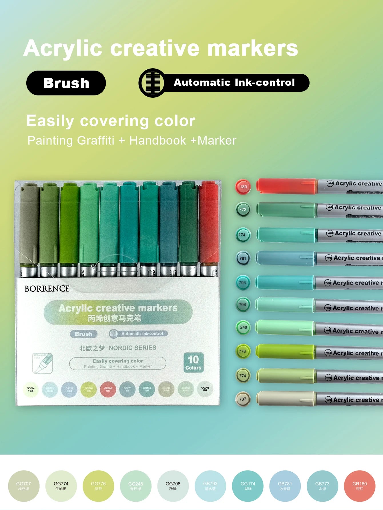 Borrence 120Colors/Bag Acrylic Paint Markers Direct Liquid Paint Marker Pen Set Automatic Ink Control System Art Markers Set