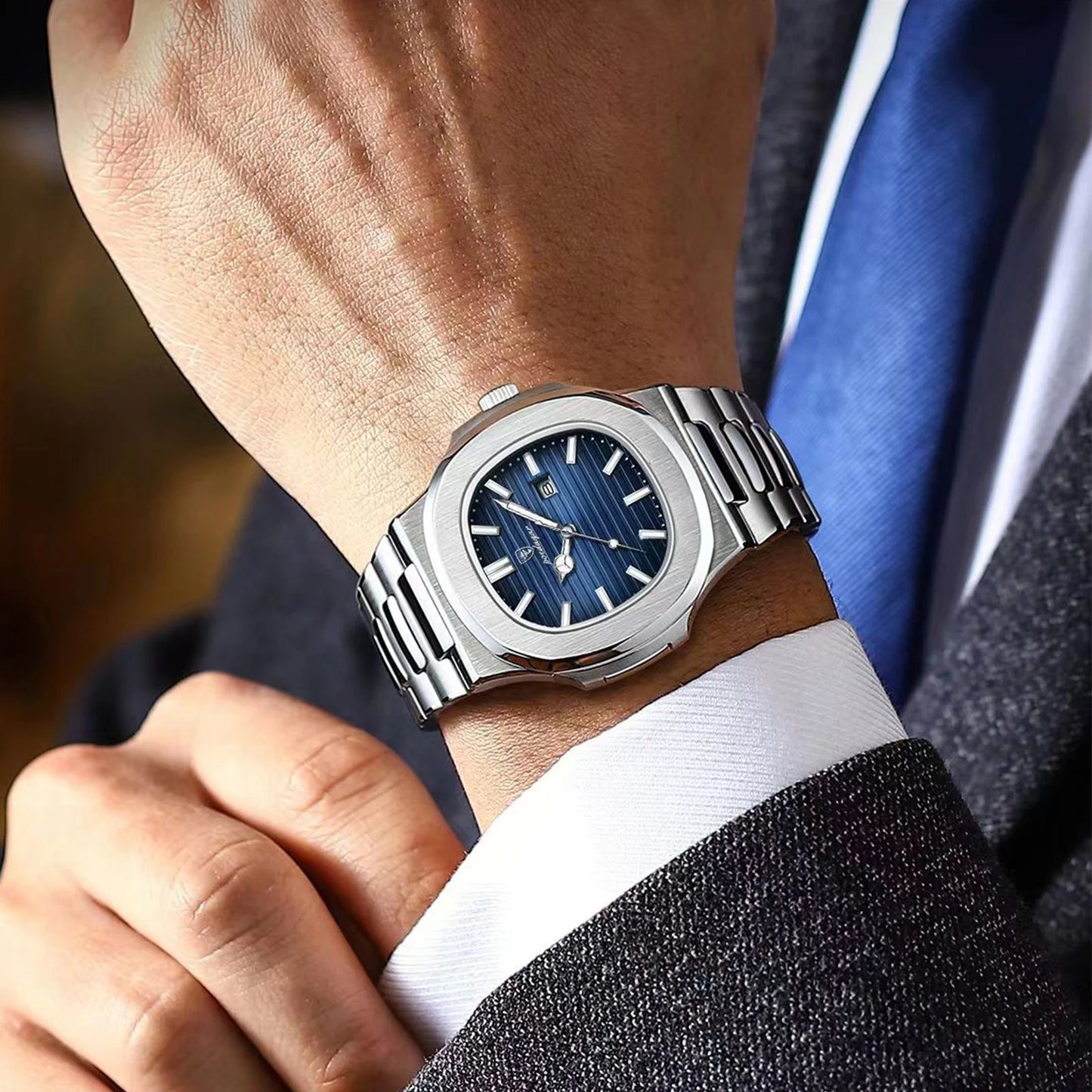POEDAGAR Luxury Square Men Wristwatch Waterproof Luminous Date Stainless Steel Sports Male Clock Business Quartz Watches For Men