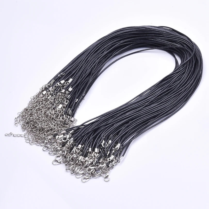 50/55/60cm Black Leather Rope Chain Necklace 10/20/30pcs/Lot Alloy Extended Chains Wax DIY Necklaces For Women Men Lobster Clasp