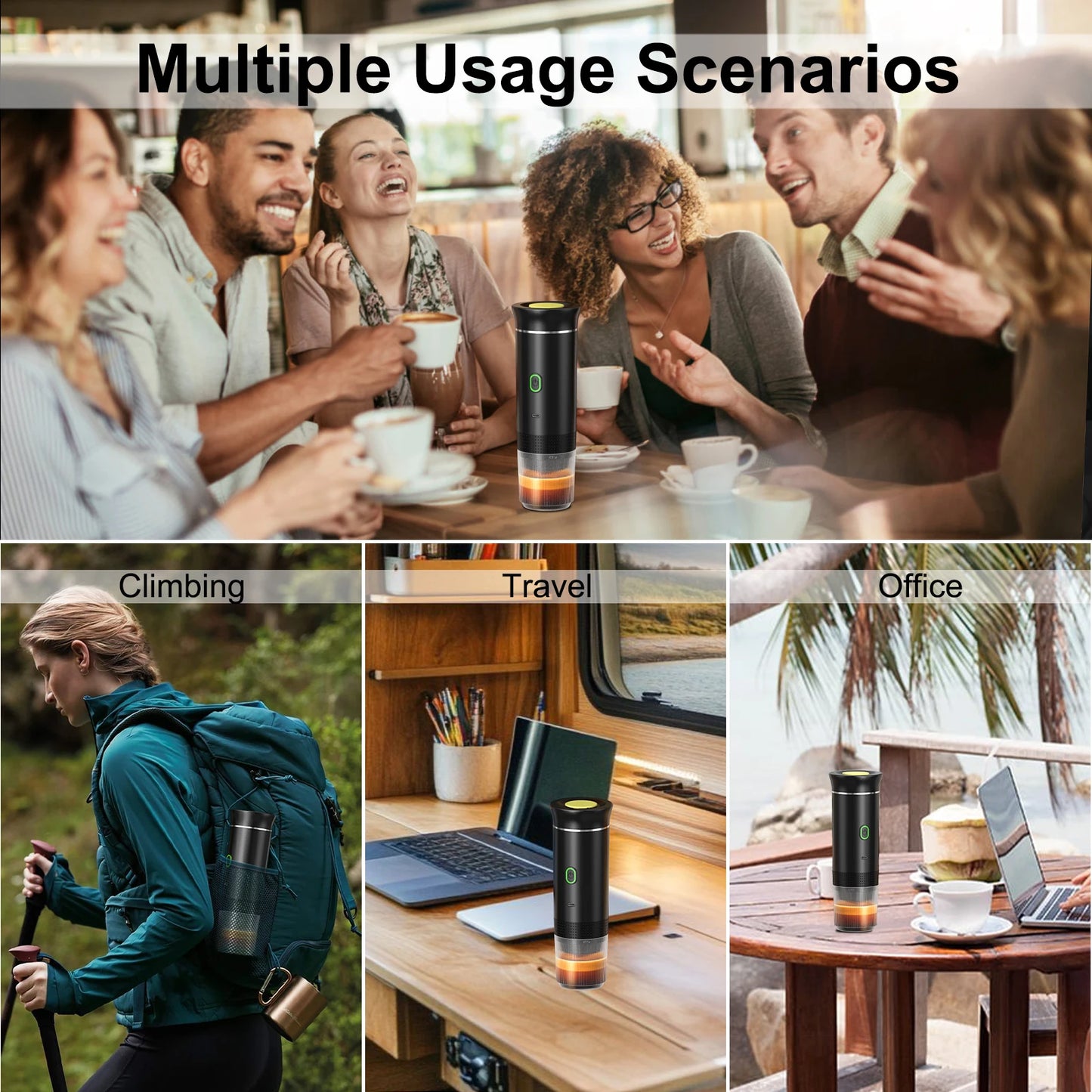 3-in-1 Portable Espresso Coffee Maker – Capsule, Powder & Travel Coffee Machine
