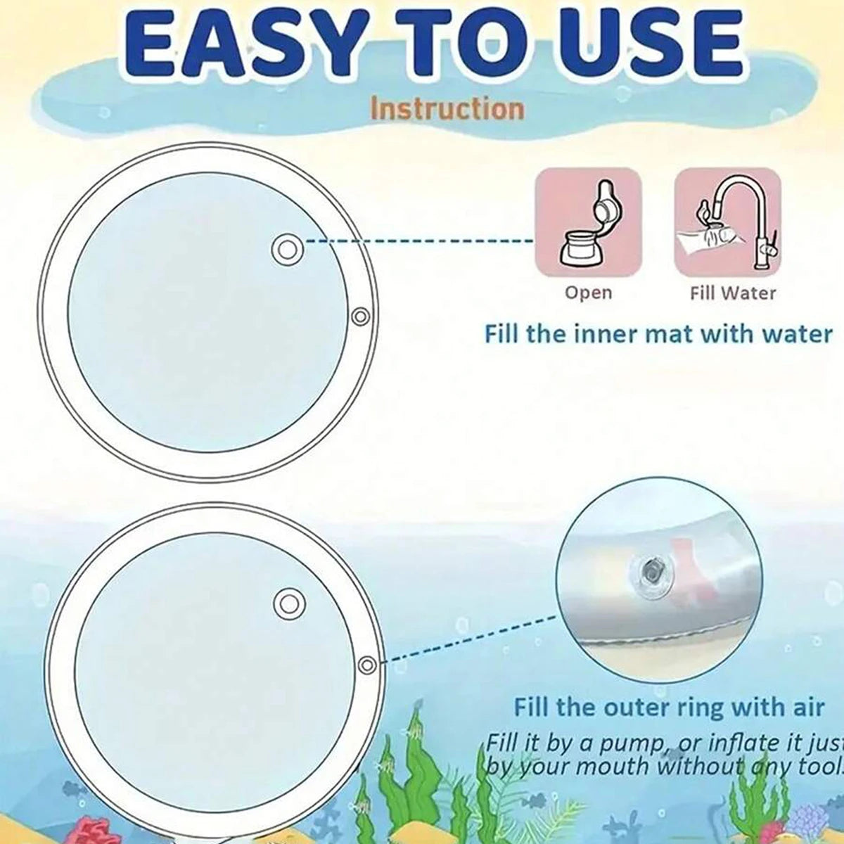 Inflatable Water Play Mat for Pets – Fish & Ocean Theme Sensory Cooling Toy