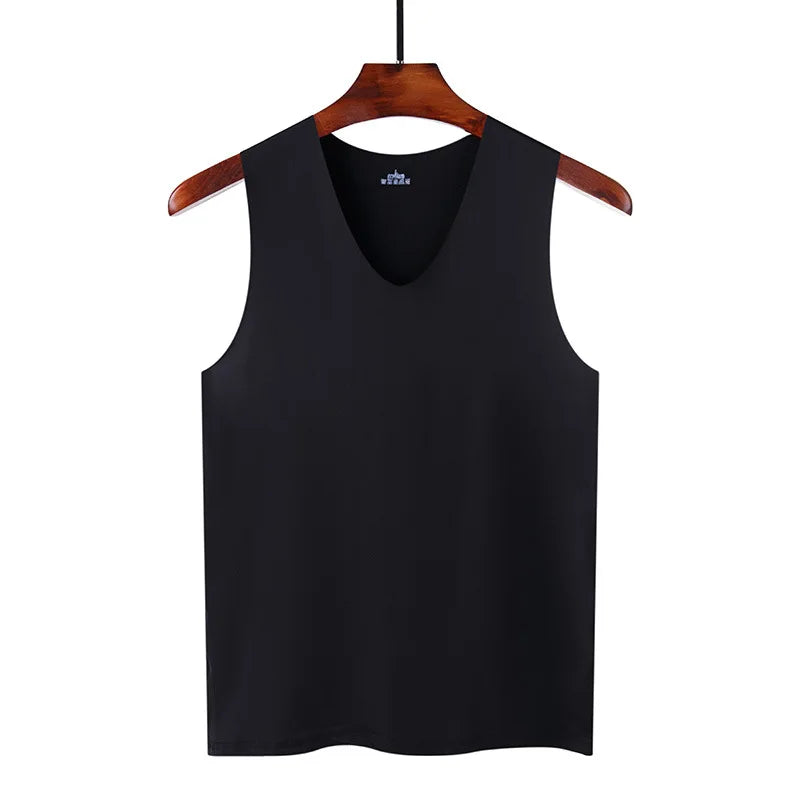 Men's Ice Silk Sleeveless Vest – Slim Fit Breathable Sports Fitness Undershirt