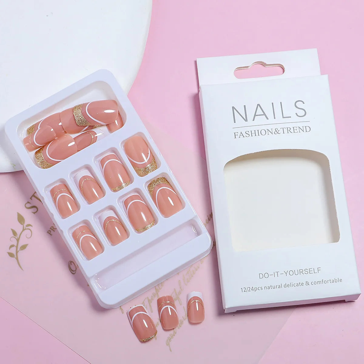 24pcs/set short square fake nails for women cute bride heart white french tips faux ongles y2k press on false nail supplies