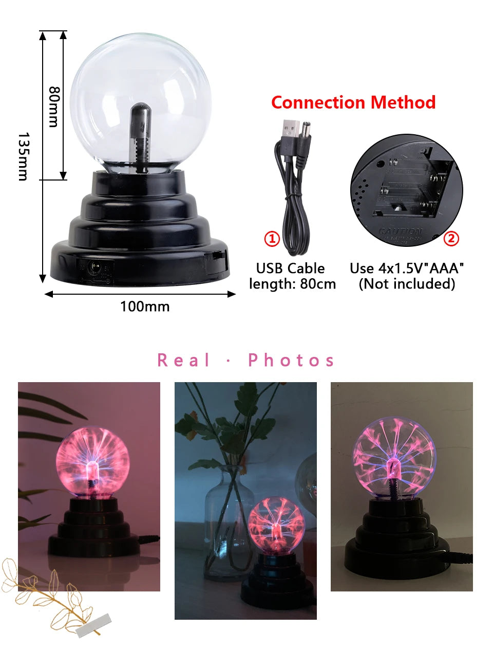 Magic Crystal Plasma Ball Lamp – 3–8 Inch LED Night Light Novelty Gift