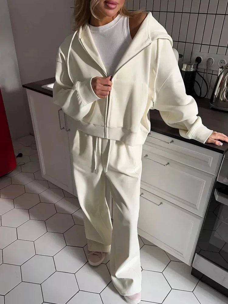 Autumn Women's Tracksuit with Zipper and Trousers Gary Casual Two Piece Set Women Casual Yellow  Pant Sports Suit with A Hood