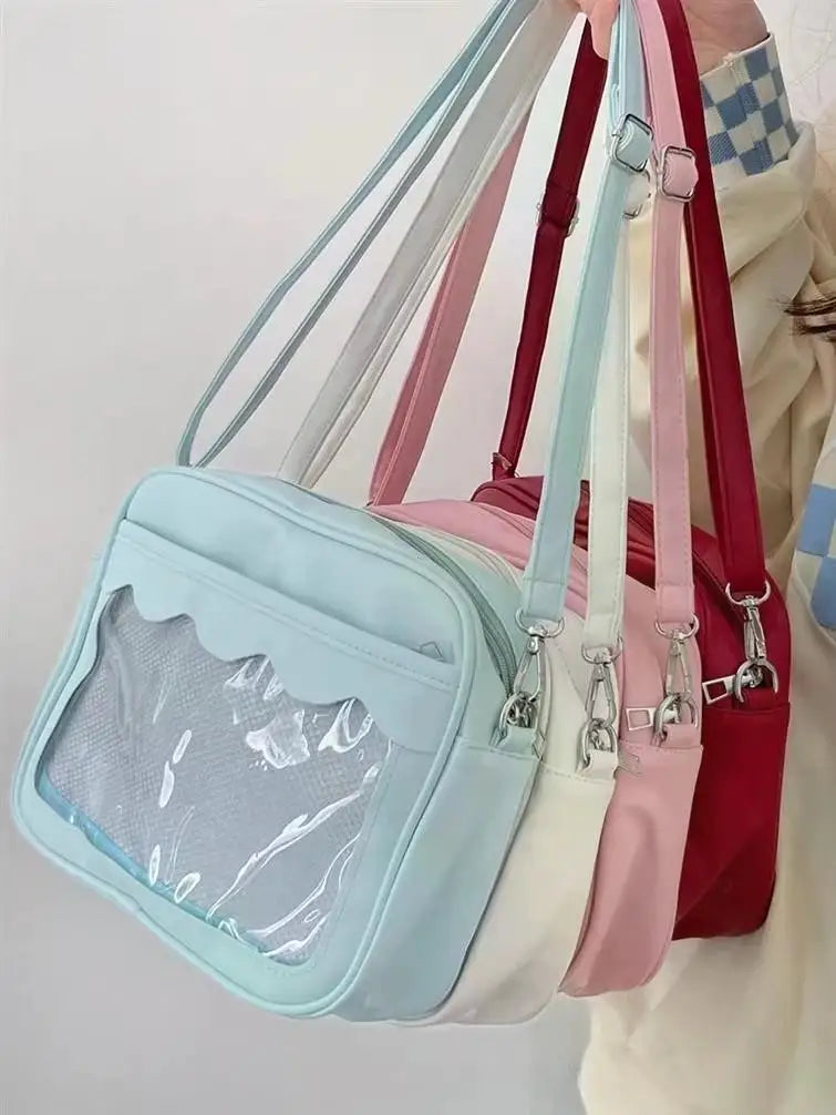Japanese Harajuku Women's Ita Bag PU Transparent Pocket Itabag High School Girl Uniform JK Crossbody Shoulder Bag Handbag