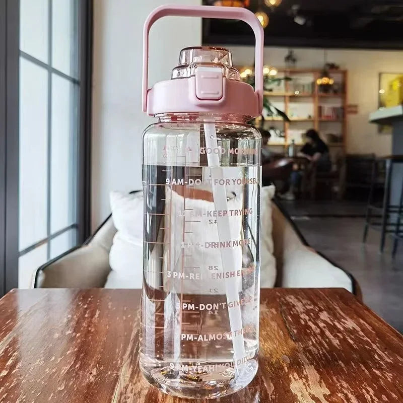 2-Litre Large Capacity Sports Water Bottle with Straw – Time Marker Fitness Jug