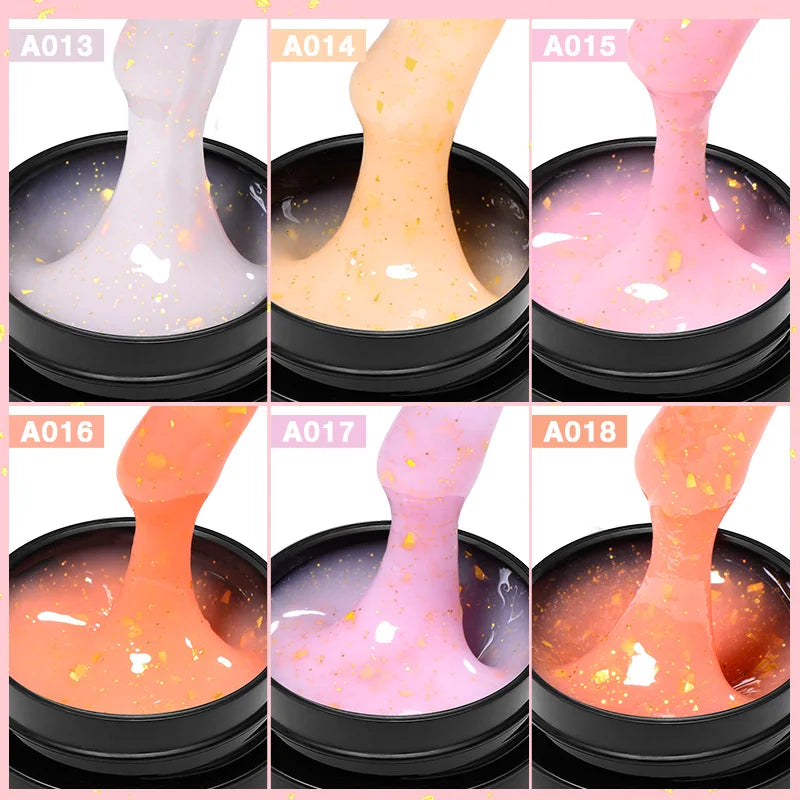 MEET ACROSS 8ml Gold Foils Quick Extension Gel Nail Polish Pink Nude Orange Glitter Finger Prolong Nail Art UV Hard Gel Nails