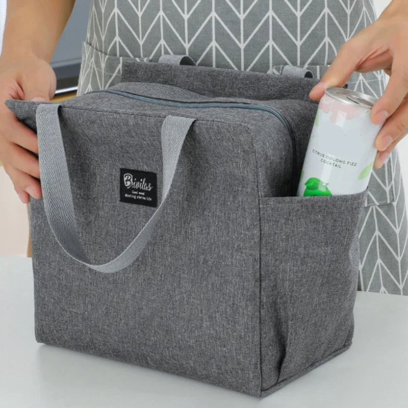Insulated Lunch Bag with Side Pockets – Beverage & Bento Storage Tote